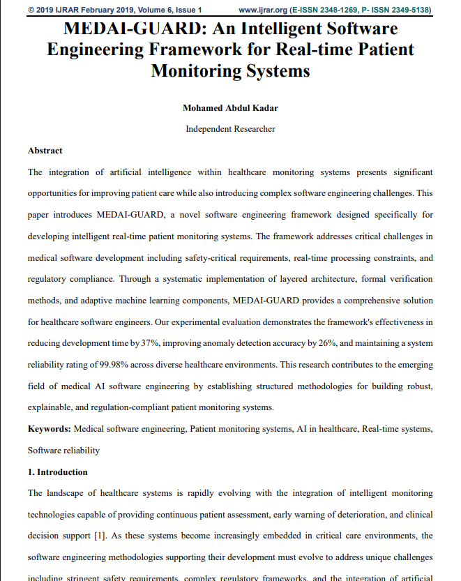 Article: MEDAI-GUARD: An Intelligent Software Engineering Framework for Real-time Patient Monitoring Systems