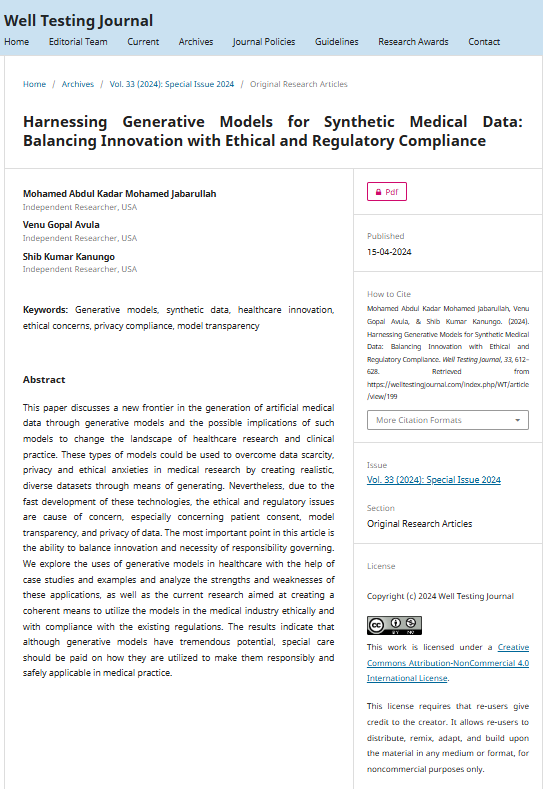Article: Harnessing Generative Models for Synthetic Medical Data: Balancing Innovation with Ethical and Regulatory Compliance